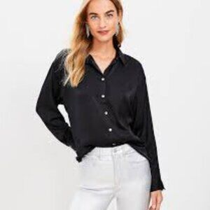 NWT Ann Taylor Loft - Satin Button Down Blouse -Large